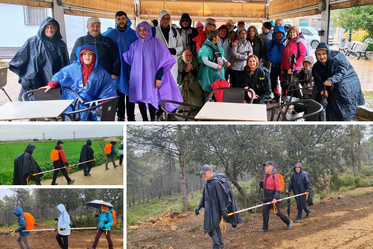 Collage de la ruta en la que aparece una foto de grupo y diferentes participantes con las barras direccionales