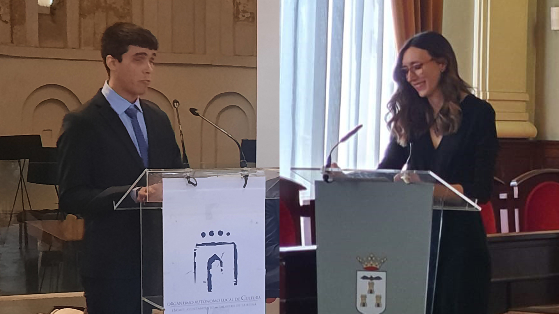 Víctor Amores e Iris Alemán durante su discurso