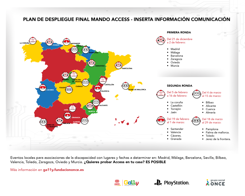 Mapa de las oficinas de Fundación ONCE donde se podrán probar el mando Access