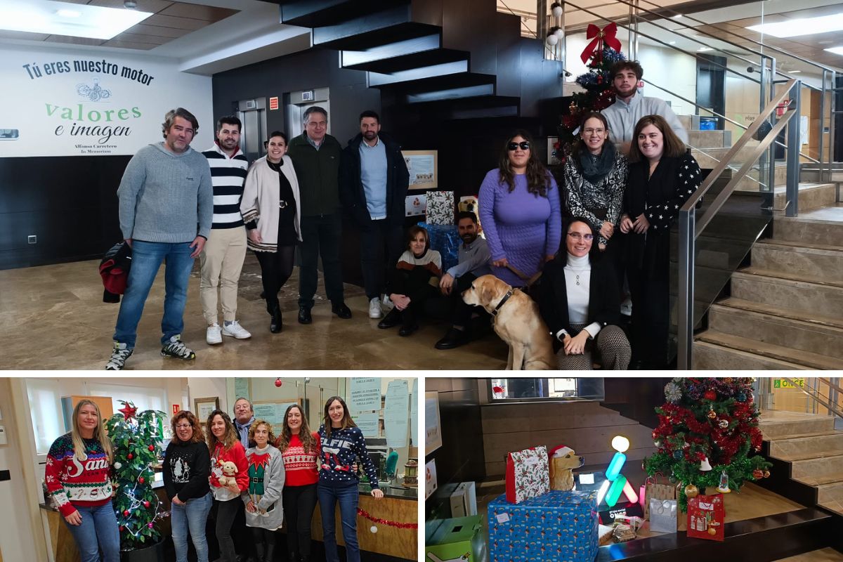 Detalles del amigo invisible en la Delegación Territorial de Toledo y los trabajadores y trabajadoras de la ONCE de Albacete vestidos con jerséis navideños