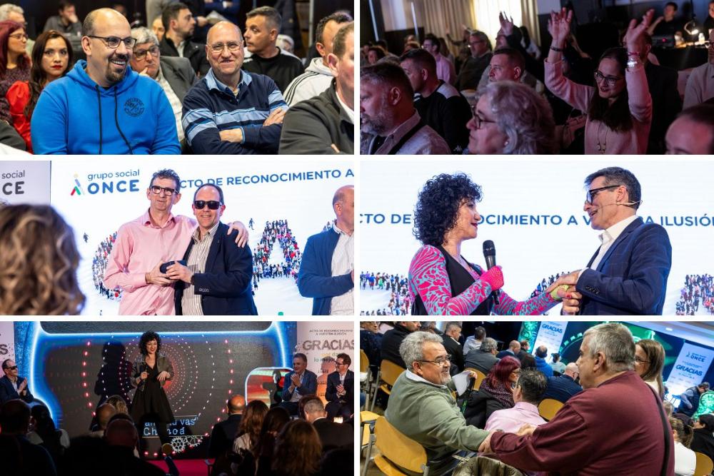 Momentos de la gala Gracias por dar lo mejor de ti en Castilla-La Mancha. Se ven detalles de los asistentes, una entrega de obsequio por parte de José Martínez y varios momentos sobre le escenario