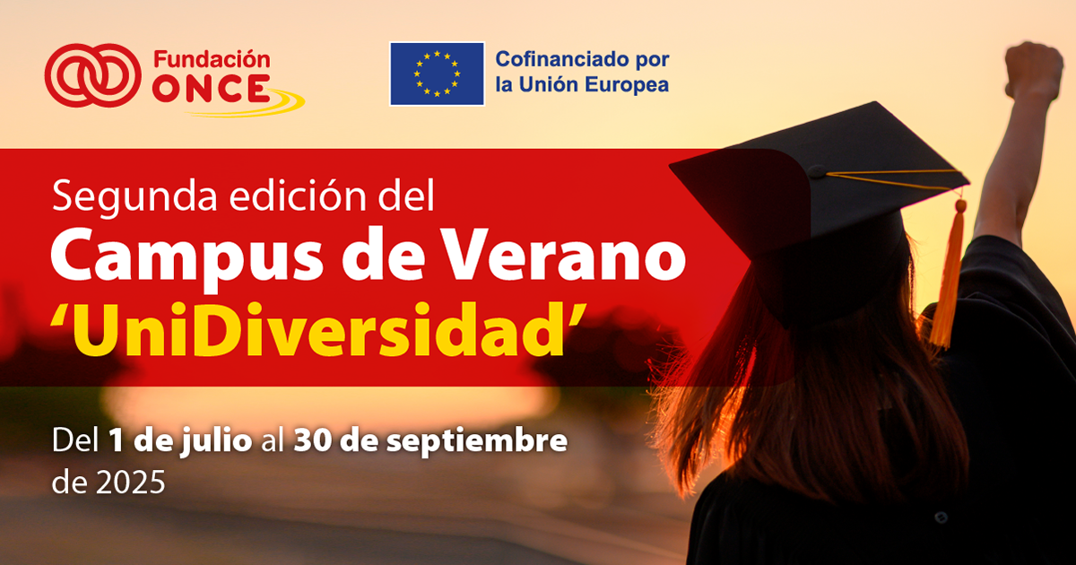 Cartel del Campus UniDiversidad con el texto: Segunda edición del Campus de Verano UniDiversidad. Del 1 de julio al 30 de septiembre de 2025