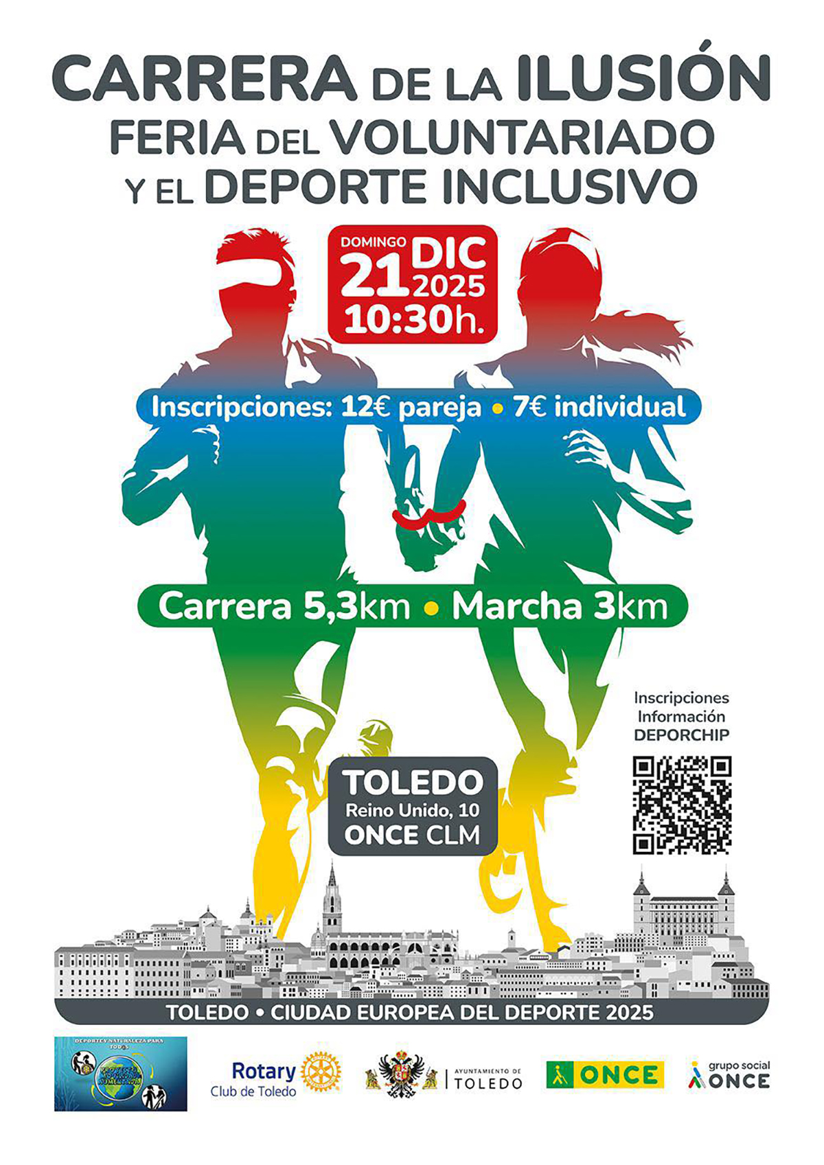 Cartel de la Carrera de la Ilusión. Feria del voluntariado y el deporte inclusivo. 21 de diciembre a las 10:30.