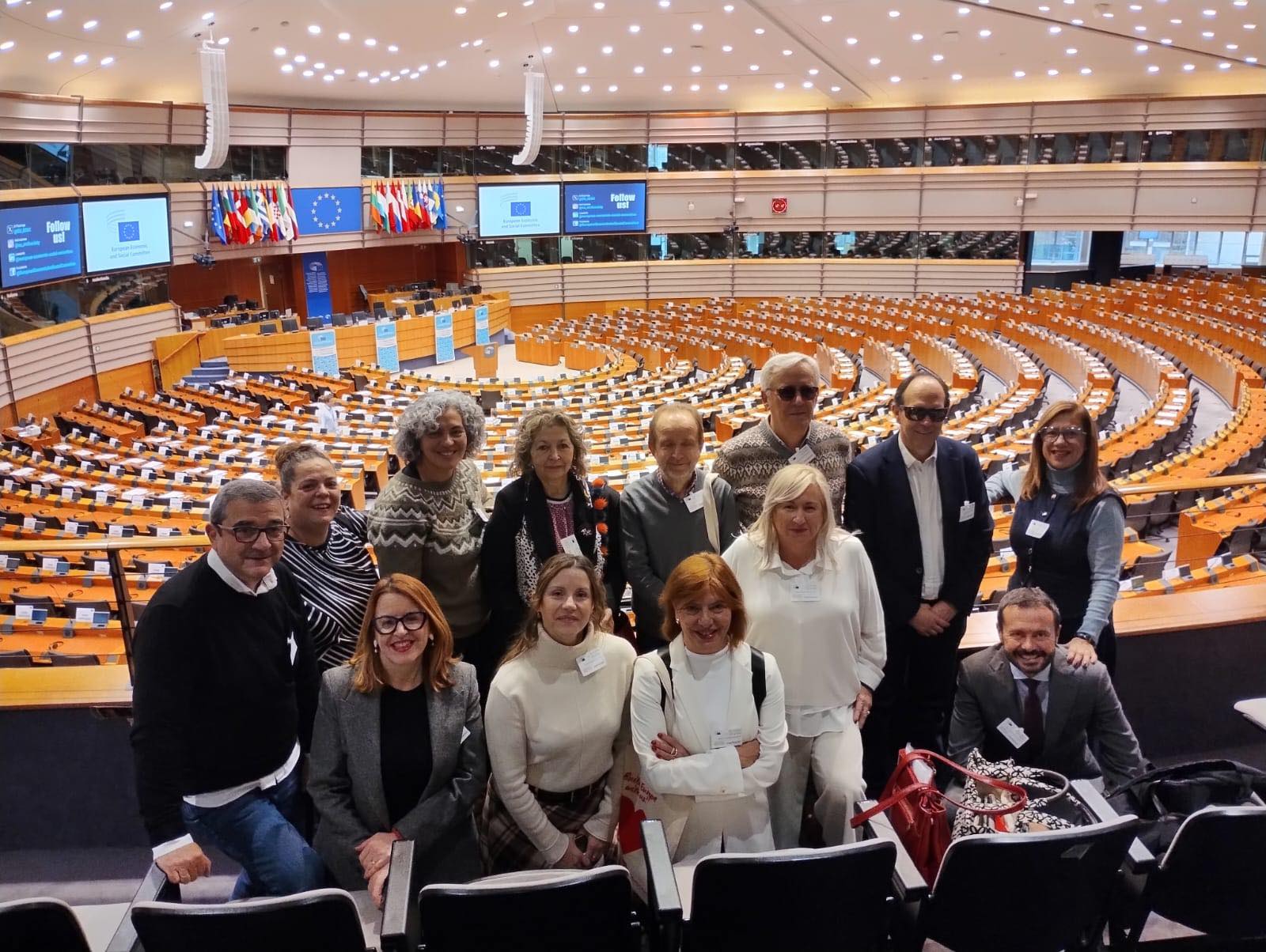 Miembros de la Mesa del Tercer Sector en el hemiciclo del Parlamento Europeo