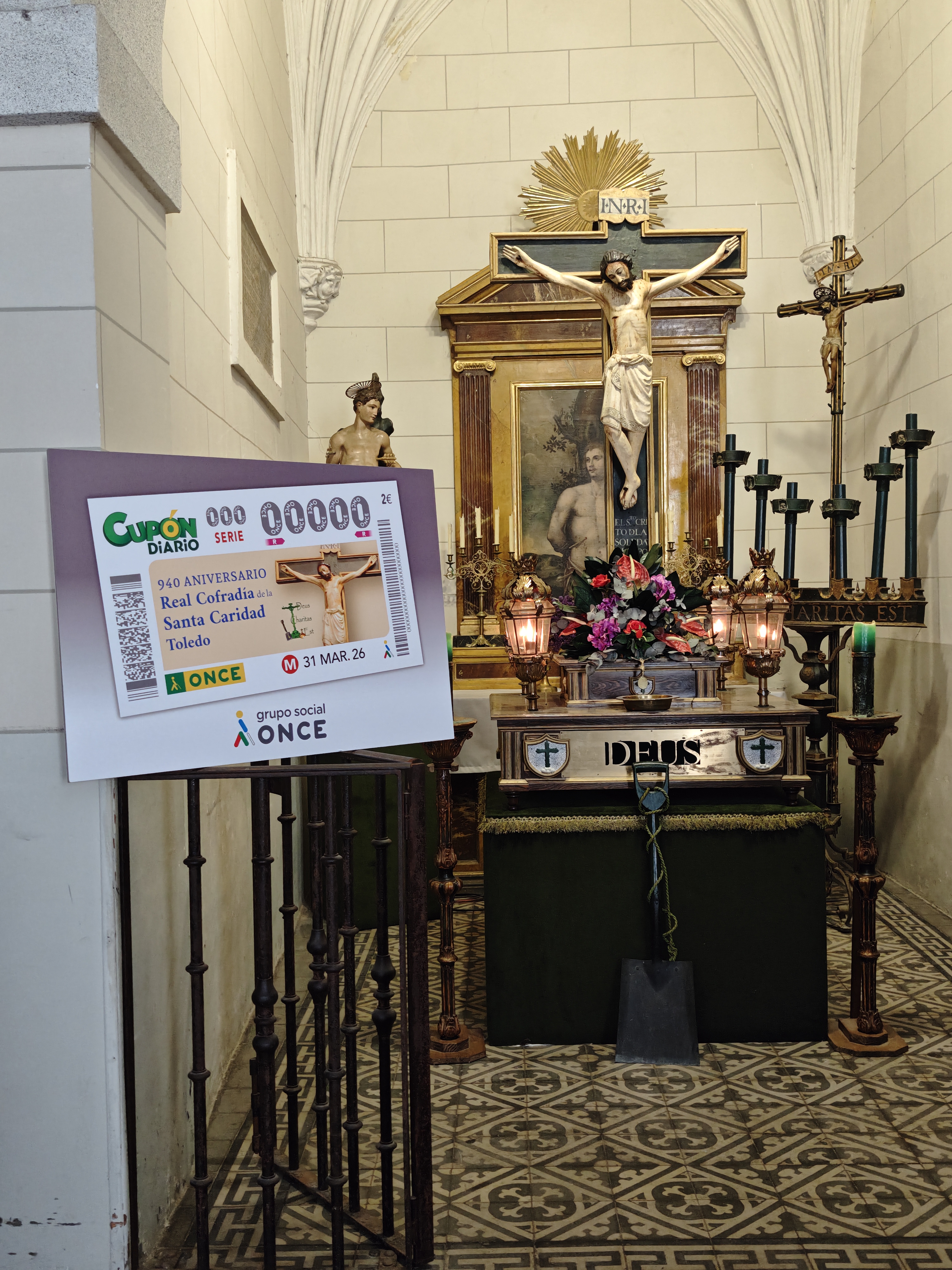 El cupón de la ONCE junto a la imagen del Cristo de la Misericordia y Soledad de los Pobres