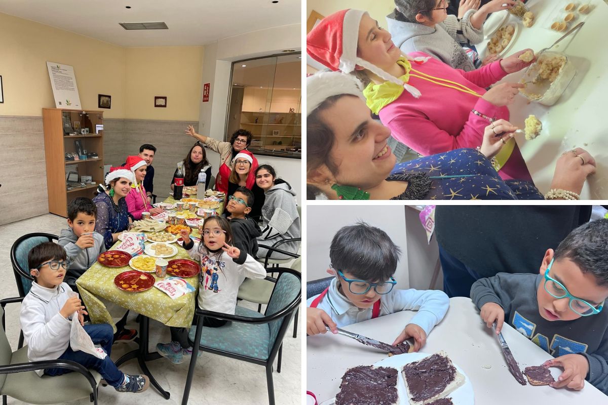 Niños y niñas de la ONCE en Guadalajara preparando diferentes postres durante la actividad