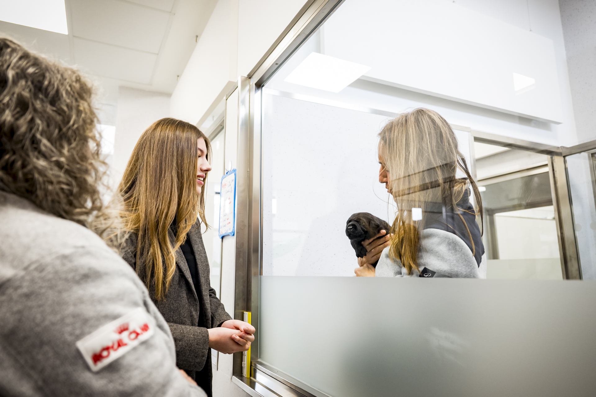 La Infanta Sofía viendo a la perrita que le ha puesto nombre