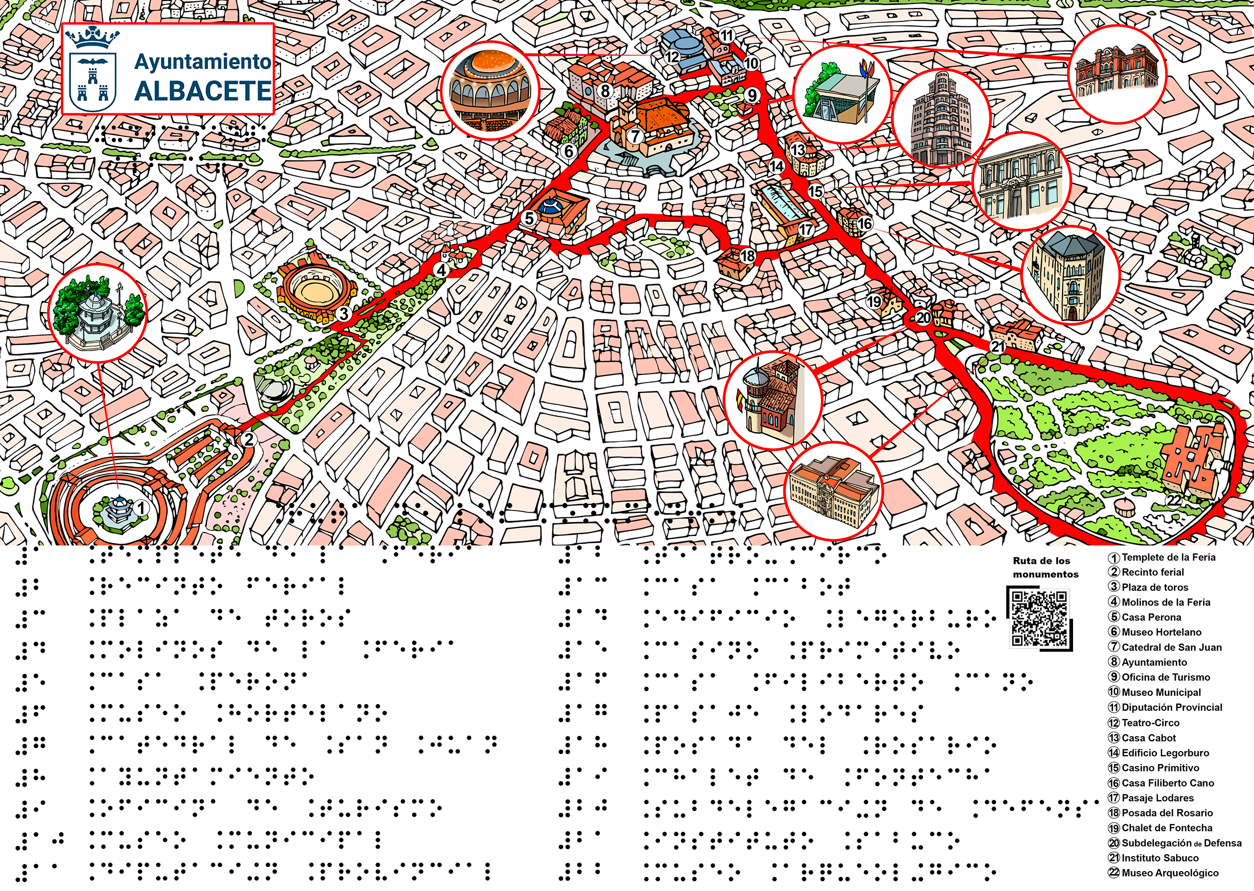 Plano braille de la ruta turística de Albacete